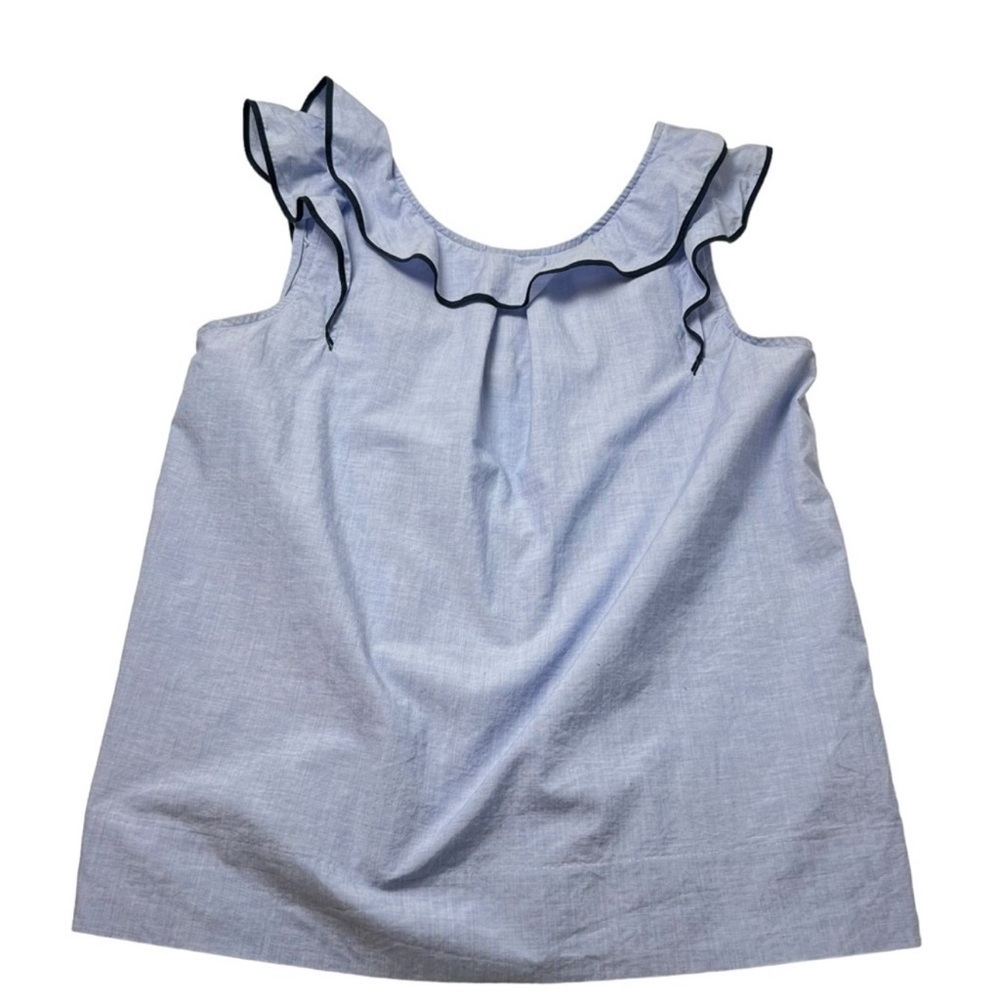 J Crew Top Women’s Blue Ruffle Chambray Tunic Tank Size 8 100% Cotton Summer